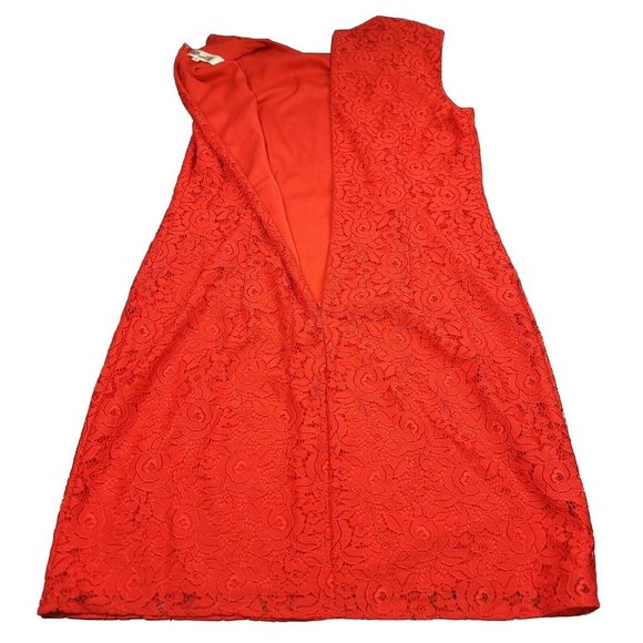 Diane Von Furstenberg Womens 10 Dress Red Lace Sheath Sleeveless Zip Back $448‎ - Picture 4 of 10
